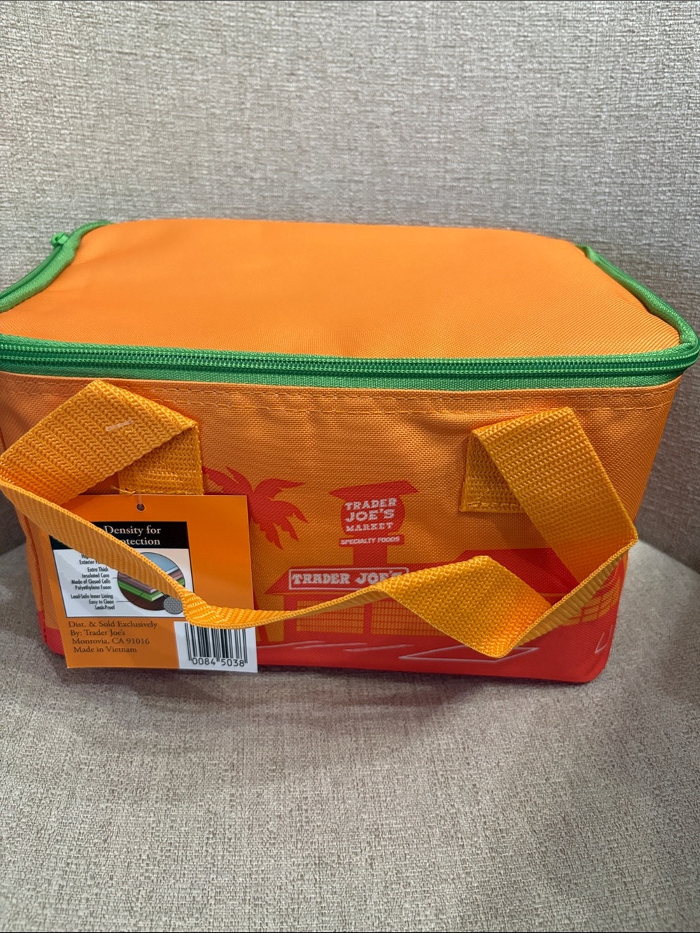Trader Joe's Orange Insulated Lunch Bag with Green Trim